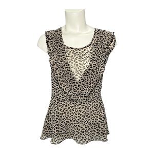 Cabi Leopard Print 2 piece  Sleeveless Blouse Ruffles Chiffon Sz Large‎